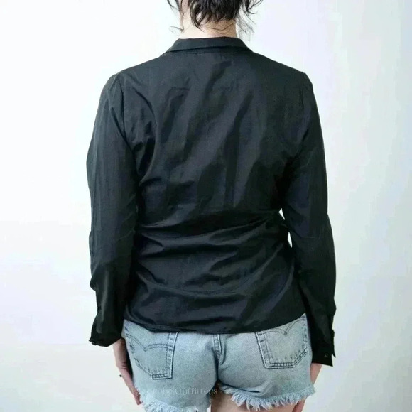 Vintage 90s Sheer Black Pleated Button Down Blouse - Picture 3 of 8